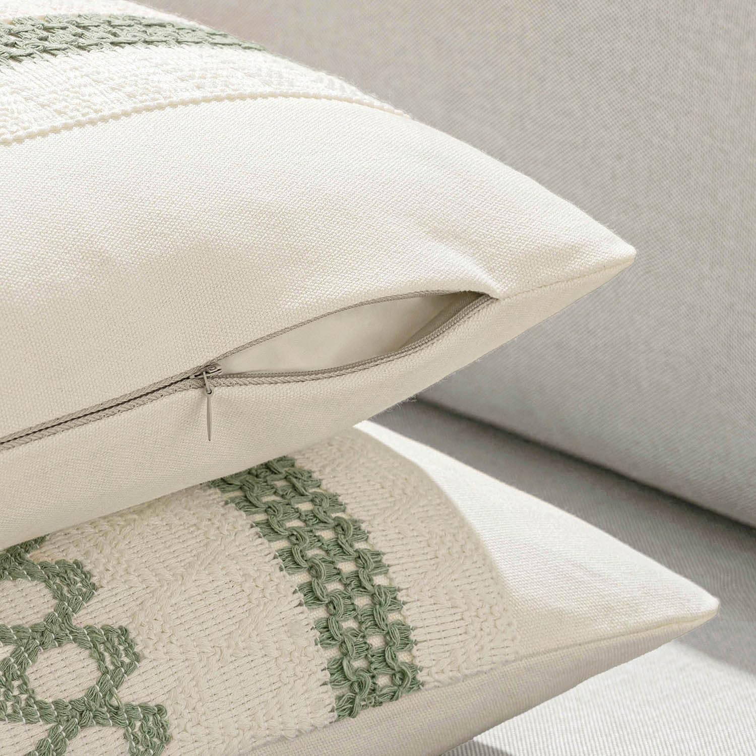 MIULEE Set of 2 Sage Green Boho Decorative Lumbar Pillow Covers 12x20 Inch Farmhouse Rustic Couch Throw Pillows Modern Summer Cushion…