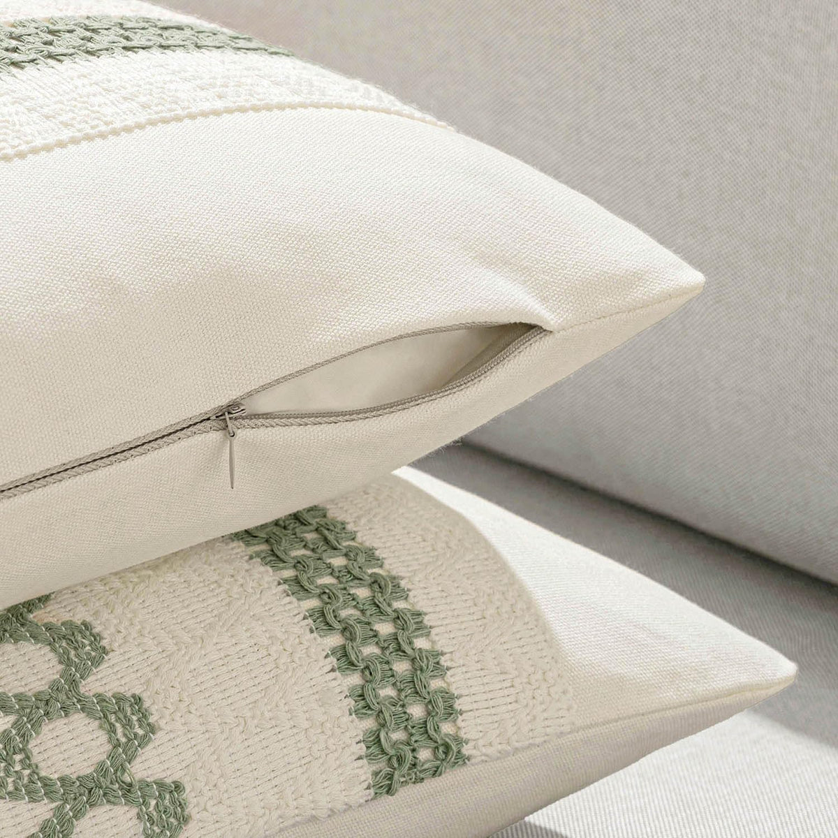 MIULEE Set of 2 Sage Green Boho Decorative Pillow Covers 20x20 Inch Farmhouse Rustic Couch Throw Pillows Modern Summer Cotton Cushion…