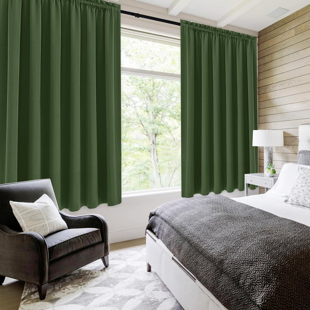 DWCN Blackout Curtains for Living Room Thermal Insulated, Energy Saving & Noise Reducing Bedroom Curtains, Olive Green, W 70x L 63 Inch…