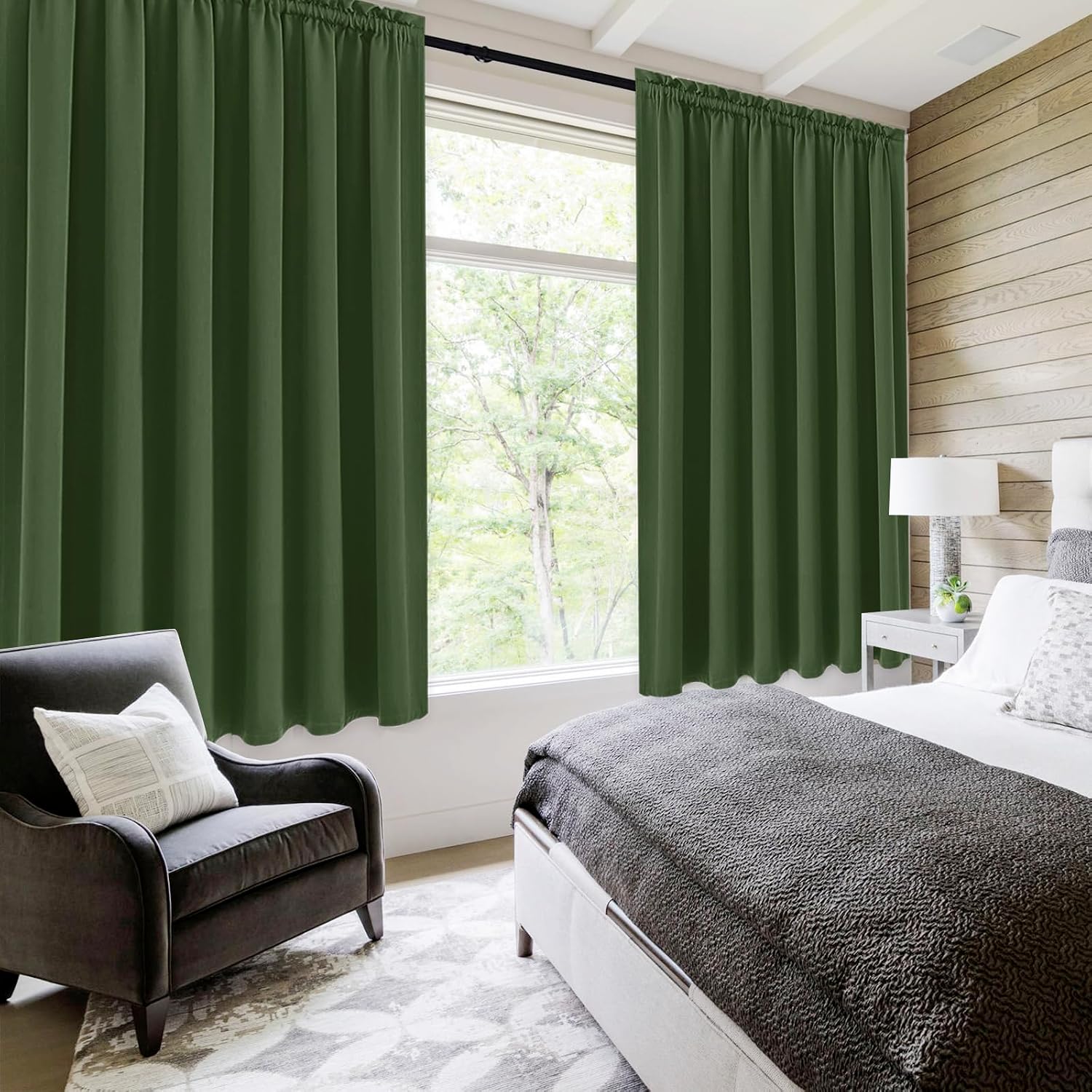 DWCN Blackout Curtains for Living Room Thermal Insulated, Energy Saving & Noise Reducing Bedroom Curtains, Olive Green, W 70x L 63 Inch…
