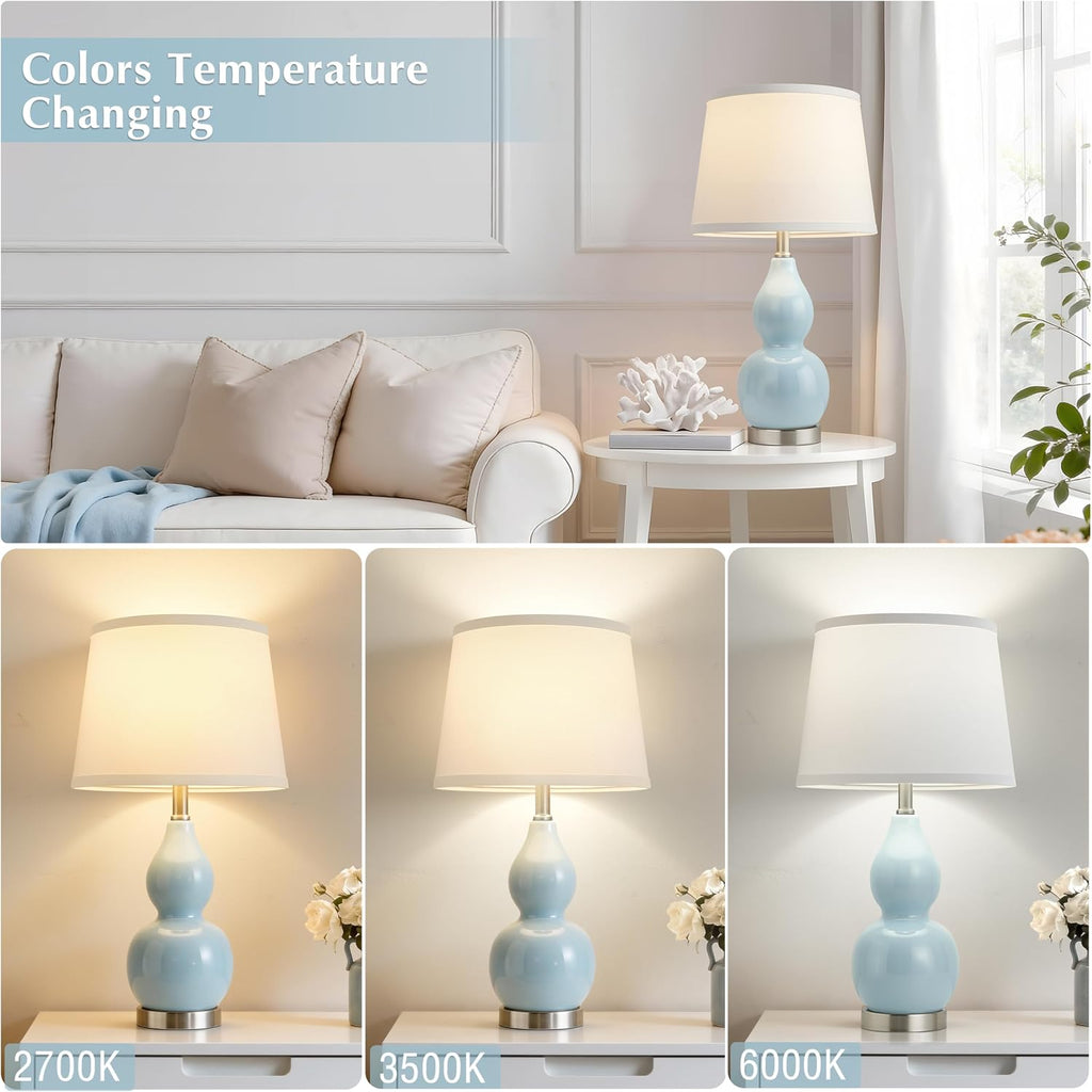 WelcomeGyroVu GyroVu 22" Table Lamp Set of 2, Color Temperature Adjustable Double Gourd Ceramic Lamps Classic Nightstand Table Lamps for Be…