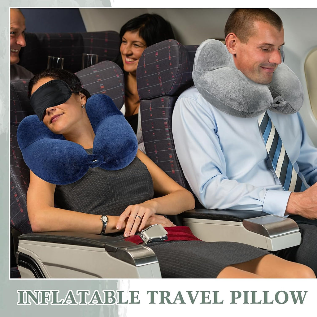 Sintuff 4 Sets Inflatable Travel Pillows for Airplanes with Compact Bag and Blindfold Velvet Inflatable Neck Pillow for Traveling Head…