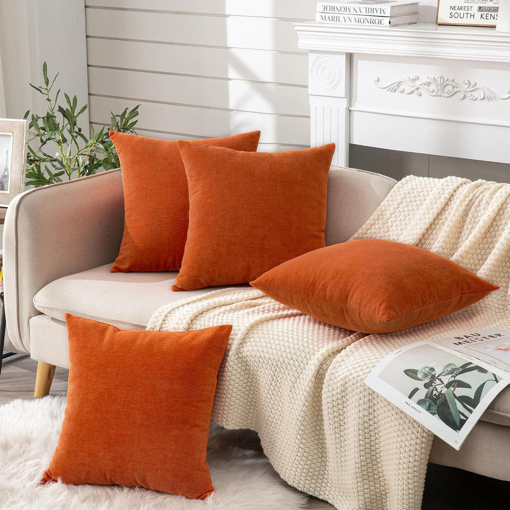 Gawamay Decorative Square Throw Pillow Covers 18"x18" Inch Set of 4, Super Soft Chenille Pillows Farmhouse Fall Pillowcase for Living Room…