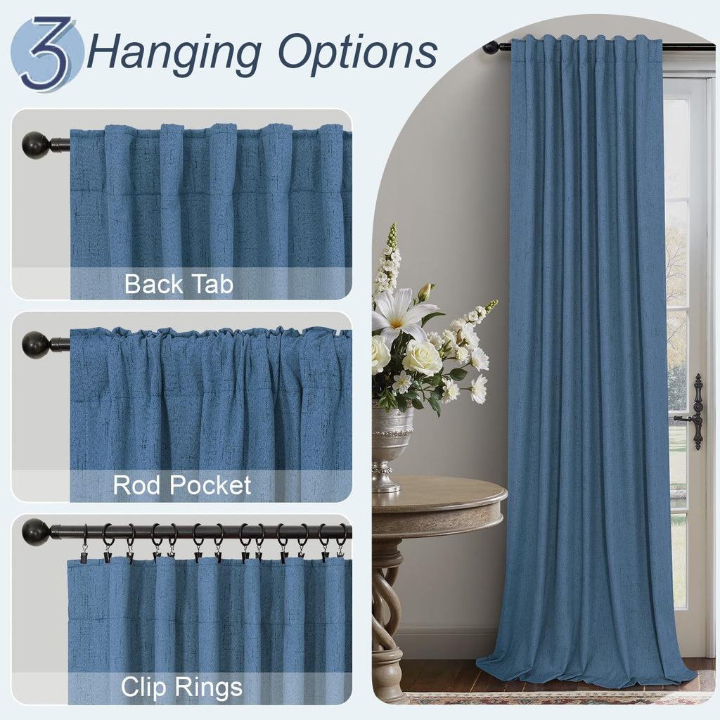 Pitalk Denim Blue Blackout Curtains & Drapes 84 Inch Length 2 Panels Set Faux Linen 100% Black Out Room Darkening Soundproof Country Blue C…