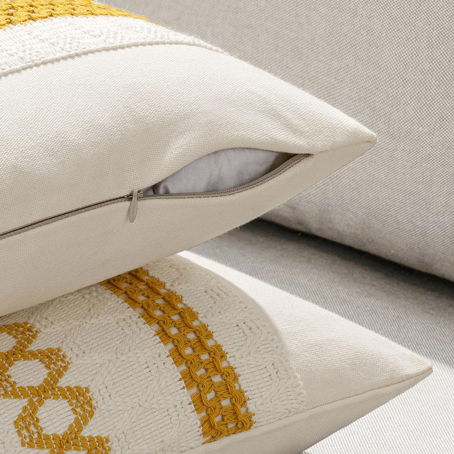 MIULEE Set of 2 Mustard Yellow Boho Decorative Lumbar Pillow Covers 12x20 Inch Farmhouse Rustic Couch Throw Pillows Modern Cotton Cushion…