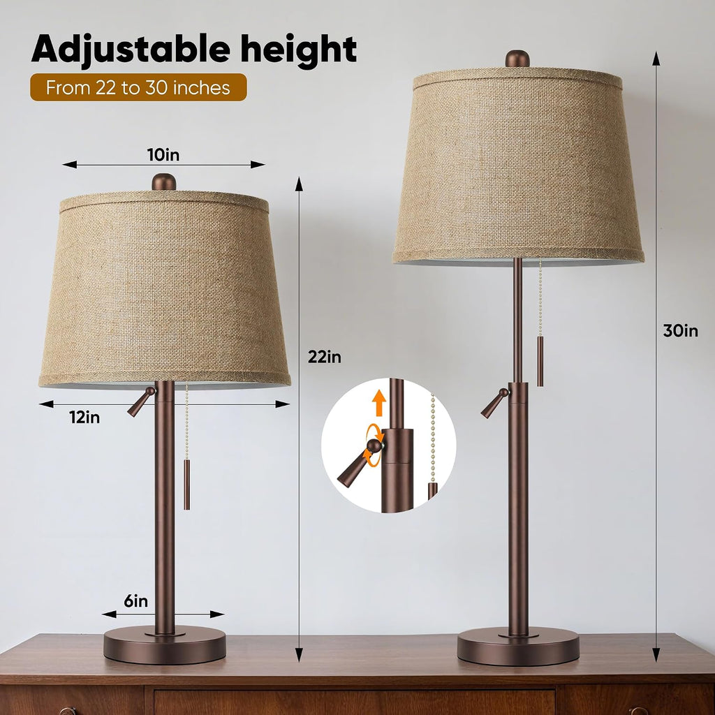 PARTPHONER Bedside Lamps Set of 2, Tall Table Lamps for Living Room, Height Adjustable Nightstand Lamps for Bedroom, Modern End Table…