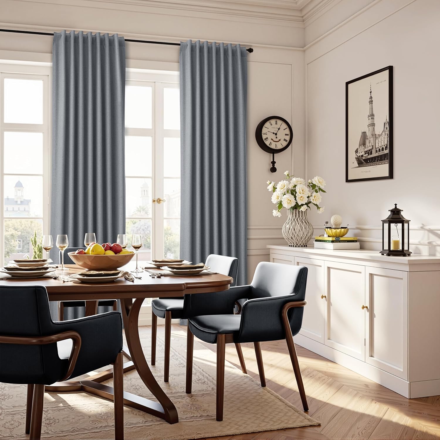 Guken Grey Linen 100% Blackout Curtains for Bedroom 96 Inches Long 2 Panels Set Back Tab Textured Modern Black Out Light Blocking Privacy C…