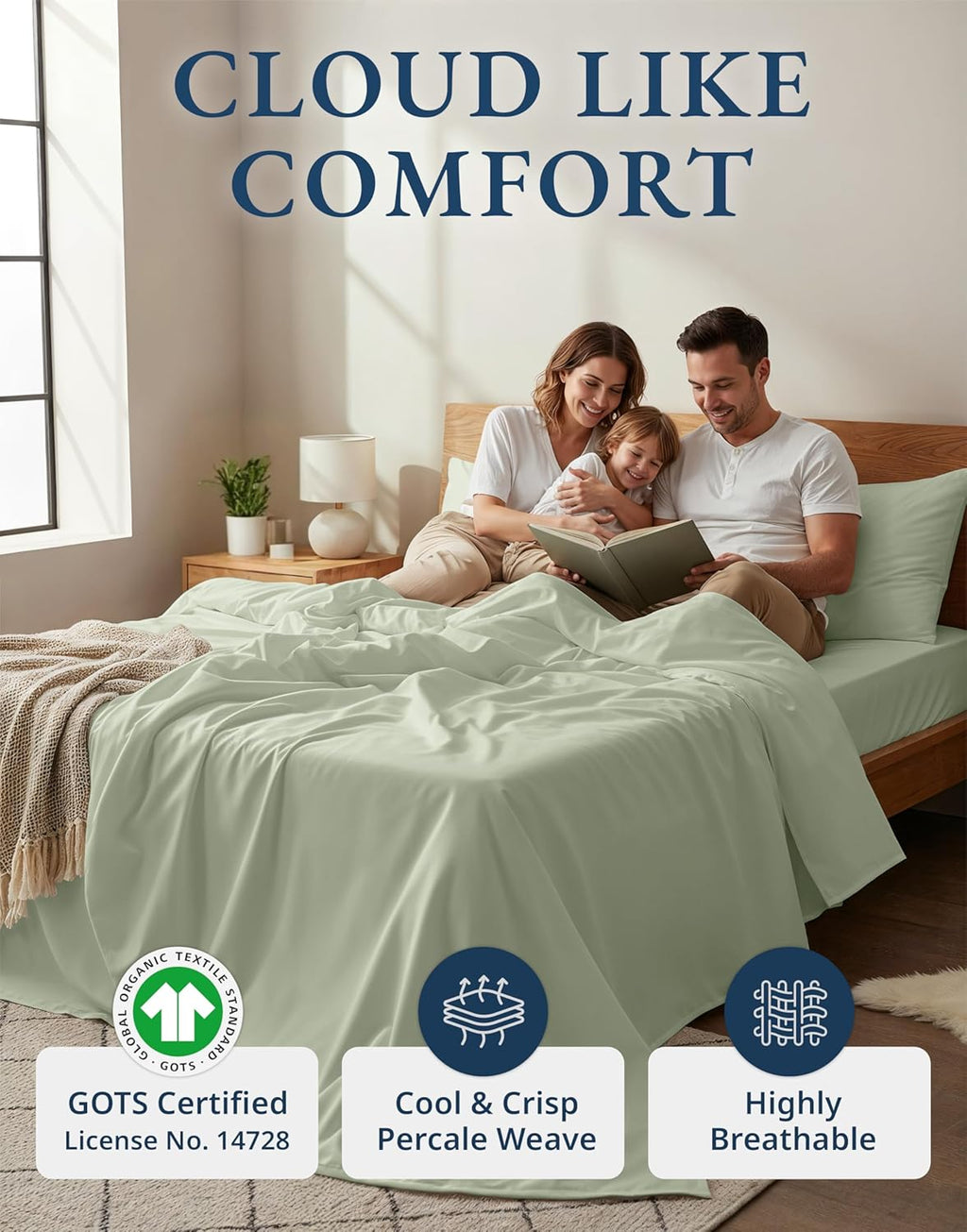 LaneLinen LANE LINEN 100% Organic Cotton Twin Sheets, Soft & Comfy Percale Weave Mercerized Fully Elasticized Reinforsed Seam Naturally Tem…