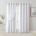 Bujasso White Full Blackout Curtain Panels with Sheer Overlay Mix and Match Double Layer Thermal Insulated Window Treatment Set for Living…