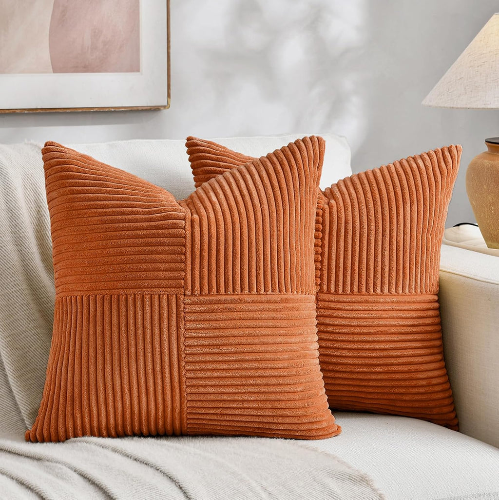 Fancy Homi 2 Packs Burnt Orange Decorative Throw Pillow Covers 20x20 Inch for Living Room Couch Bed Sofa, Rustic Farmhouse Boho Home…