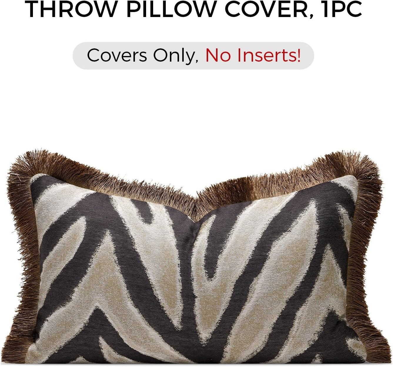 Aibuhome Luxury Zebra Lumbar Pillow Cover with Brown Tassel Trim, Zebra Pattern Jacquard Design Decorative Pillow Case for Sofa Bedroom Liv…