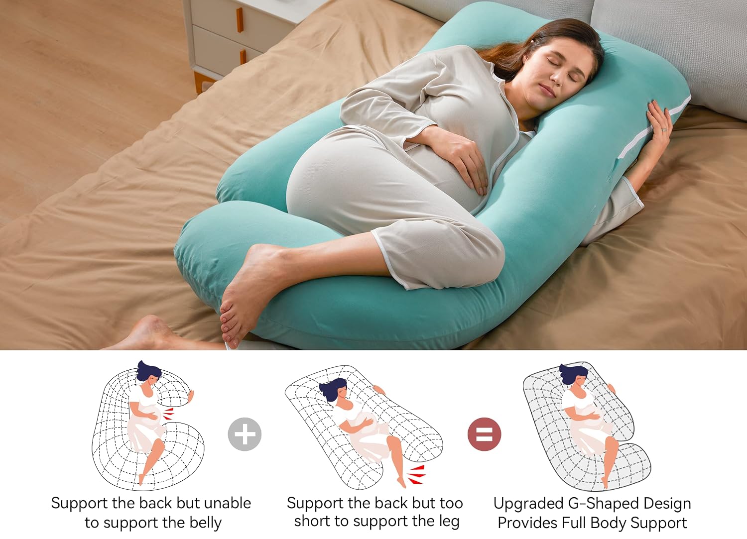 Momcozy U Shaped Pregnancy Pillows with Cotton Removable Cover, 57 Inch Full Body Pillow Maternity Support, Must Have for Pregnant Women…