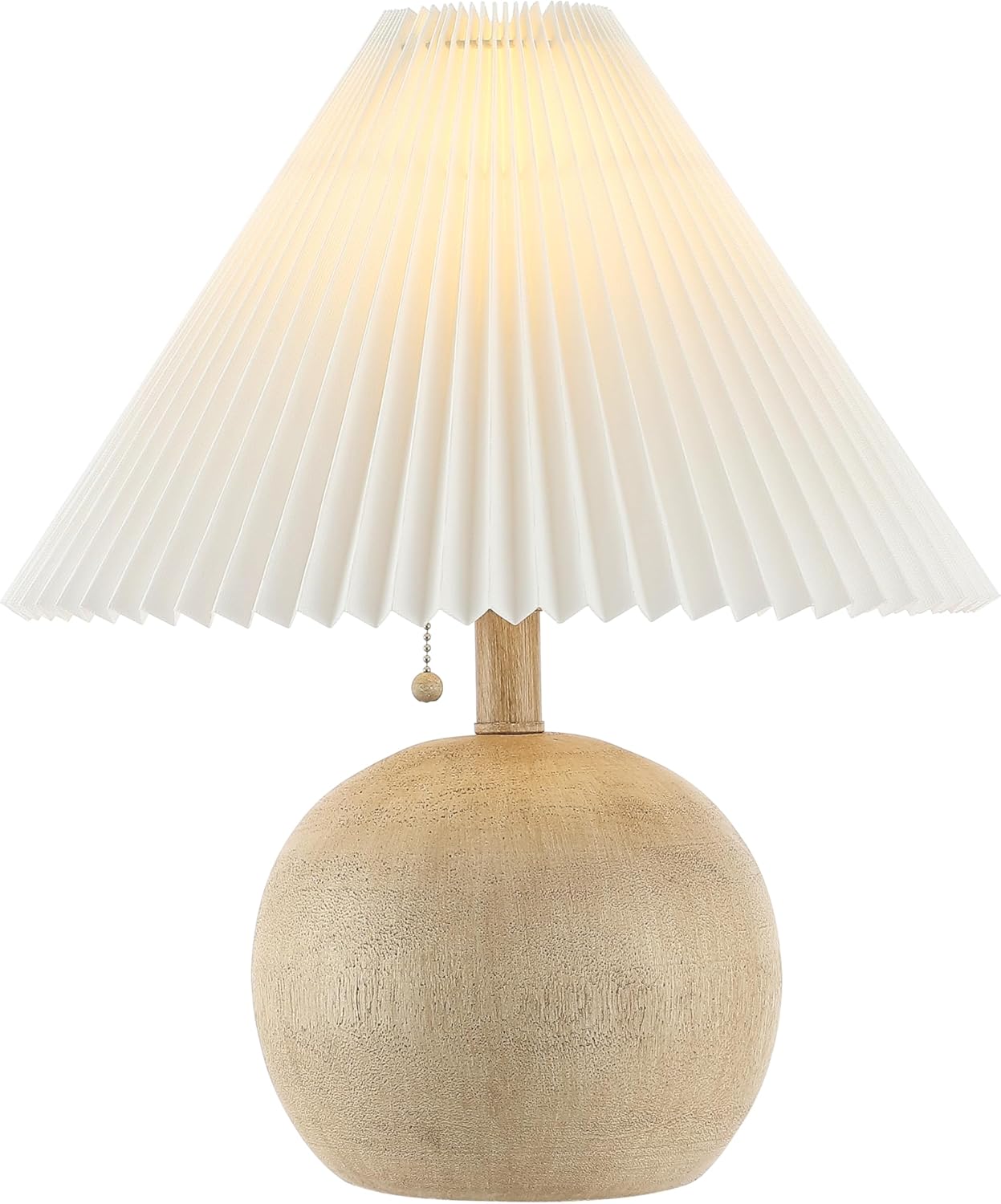Jonathany JONATHAN Y 17.25" Beige Wood Finish/White Sphere Table Lamp, Mid-Century Bedside Nightstand with Beige Pleated Linen Shade, Scand…