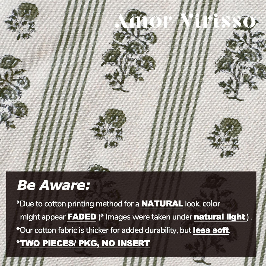 AffordableFloralPrintMaker Amor Virisso Floral Throw Pillow Covers 18x18 Set of 2 Block Print Pillow Covers Neutral Floral Striped Farmhous…