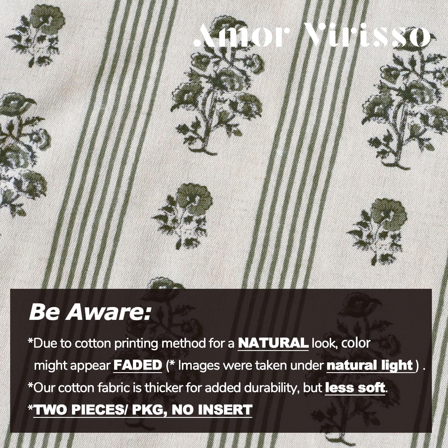 AffordableFloralPrintMaker Amor Virisso Floral Throw Pillow Covers 18x18 Set of 2 Block Print Pillow Covers Neutral Floral Striped Farmhous…