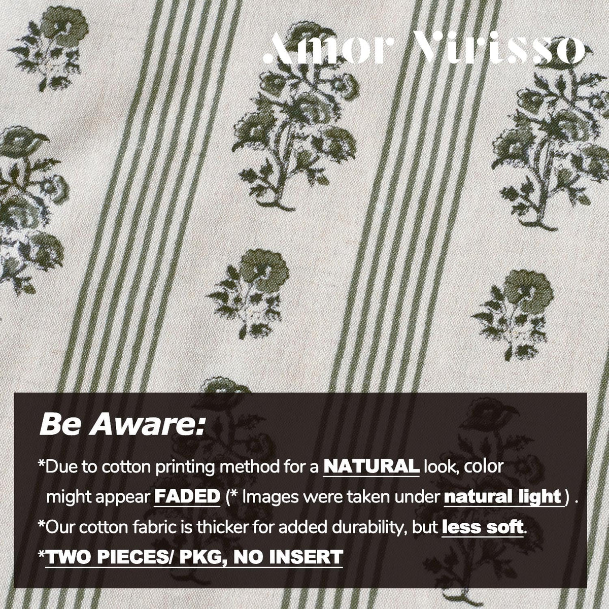 AffordableFloralPrintMaker Amor Virisso Floral Throw Pillow Covers 24x24 Set of 2 Block Print Pillow Covers Neutral Floral Striped Farmhous…