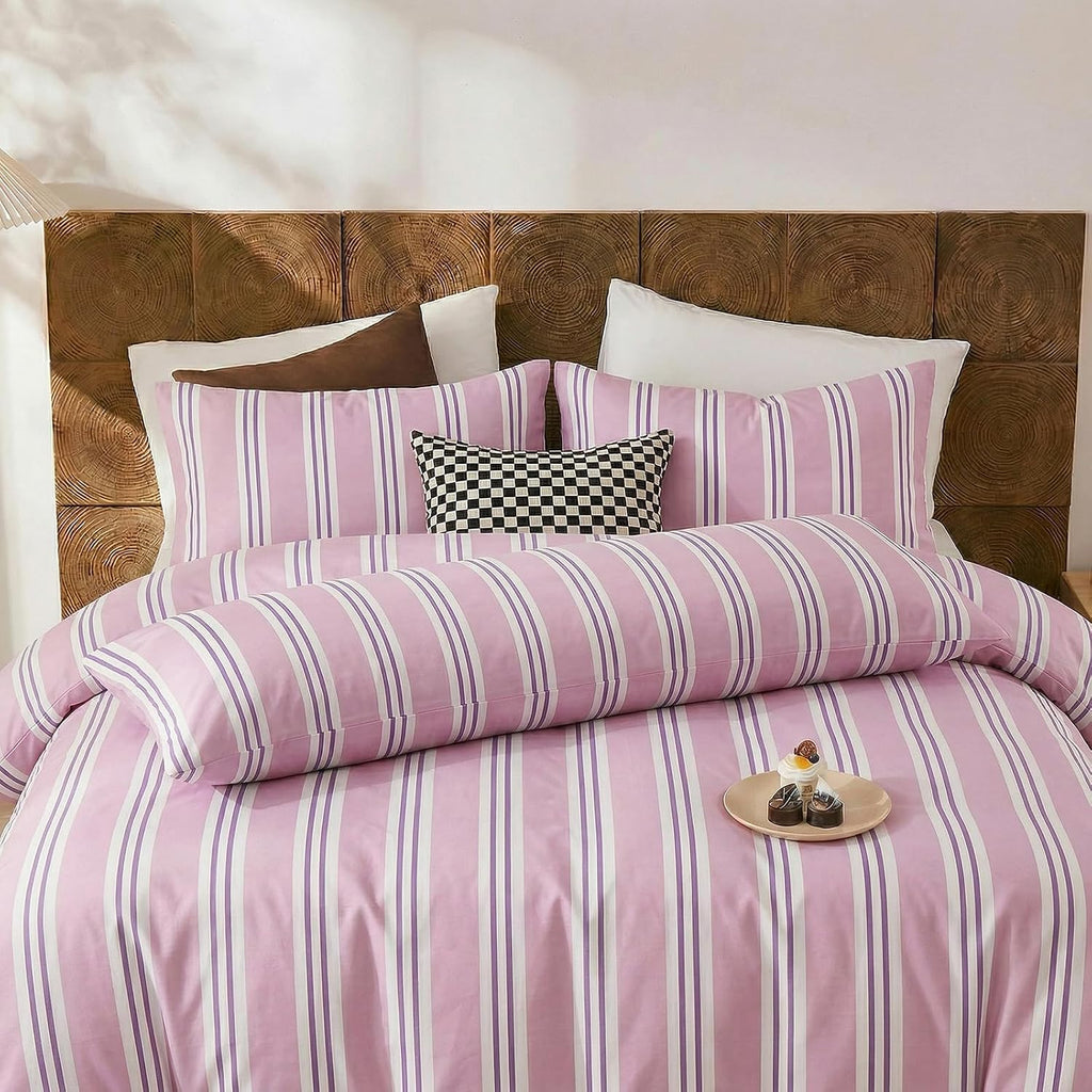 Merryword Standard Size Pillowcases, 100% Cotton Pillow Cases, Purple Striped Pillowcases, Soft Breathable Ribbon Stripe Pillow Covers, Set…