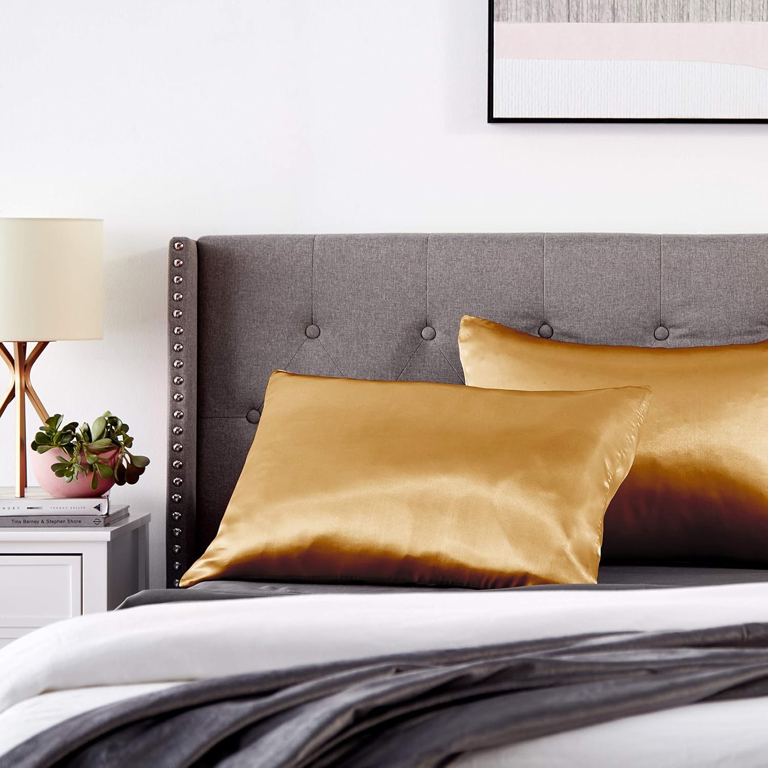 MorningGlamour Morning Glamour Satin Pillowcases for Hair & Skin, Similar to Silk, Standard/Queen Size Set of 2, Cooling Pillow Case with E…