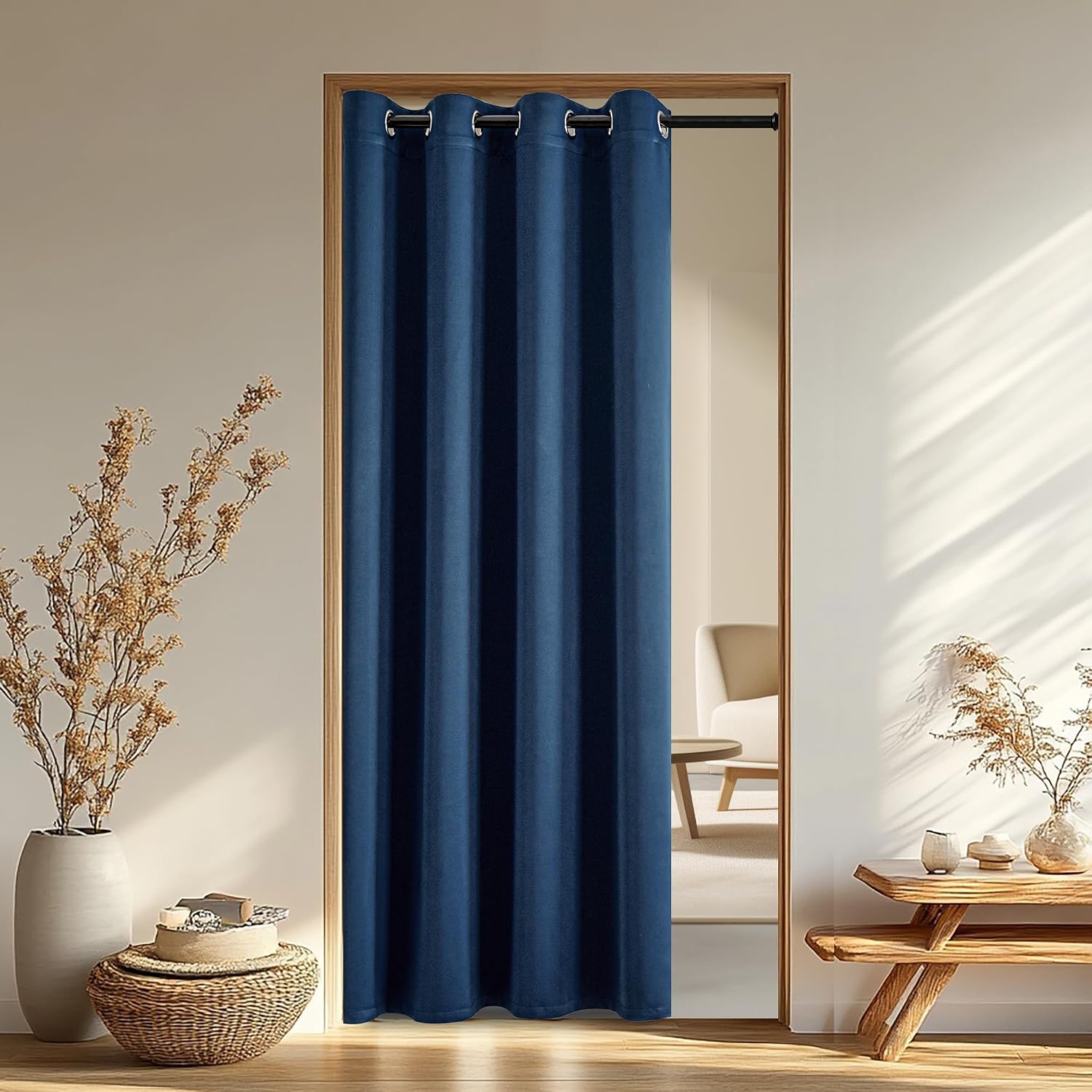 Igemaeve Blackout Doorway Curtains 84 Inch Length, Closet Curtain for Open Closet, Navy Blue Grommet Energy Saving Thermal Insulated for Fr…