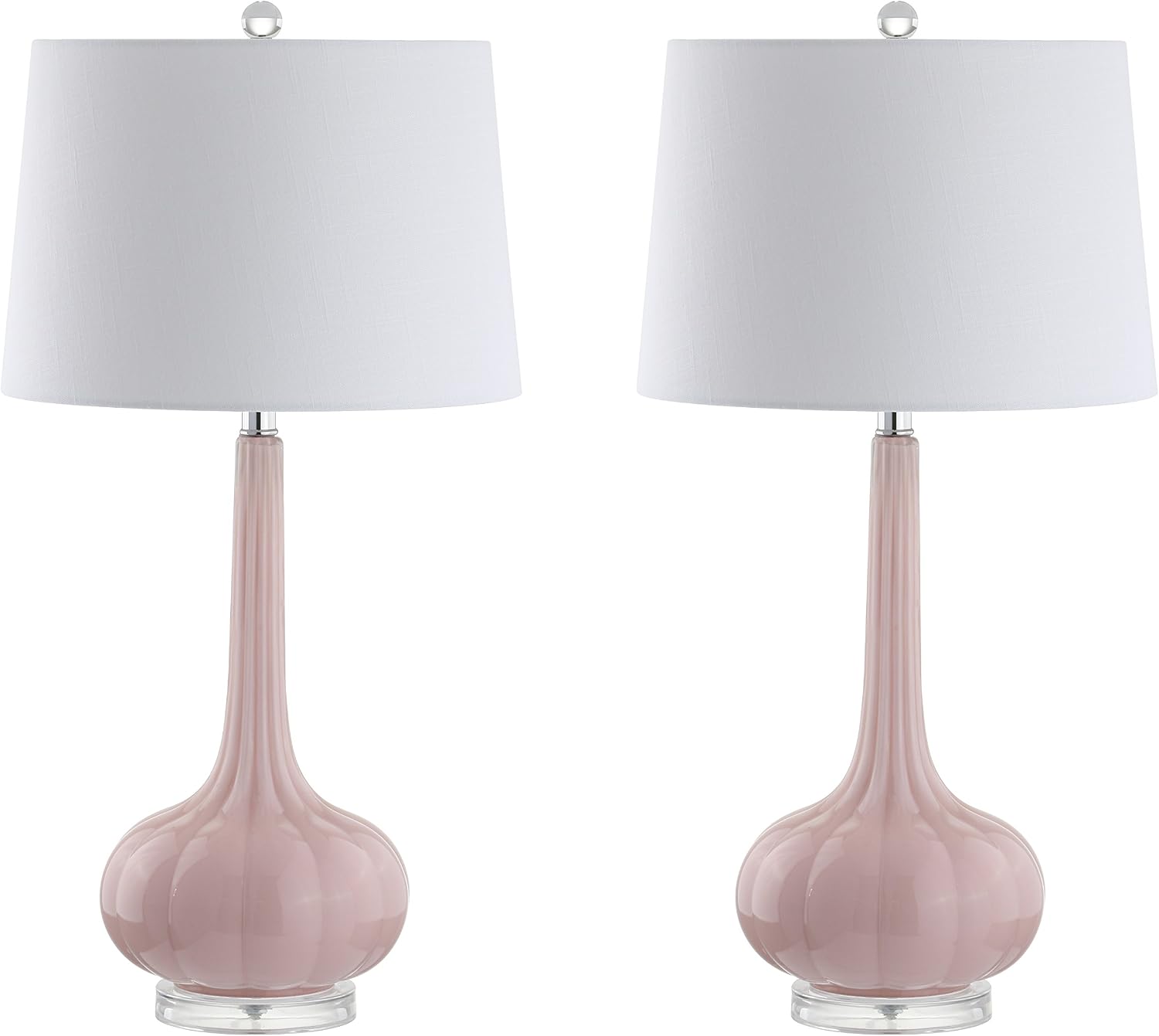 JONATHAN Y 28.5" Pink Glass Teardrop LED Table Lamp Set of 2 for Living Room Bedroom Nightstand, White Linen Shade Modern Transitional…