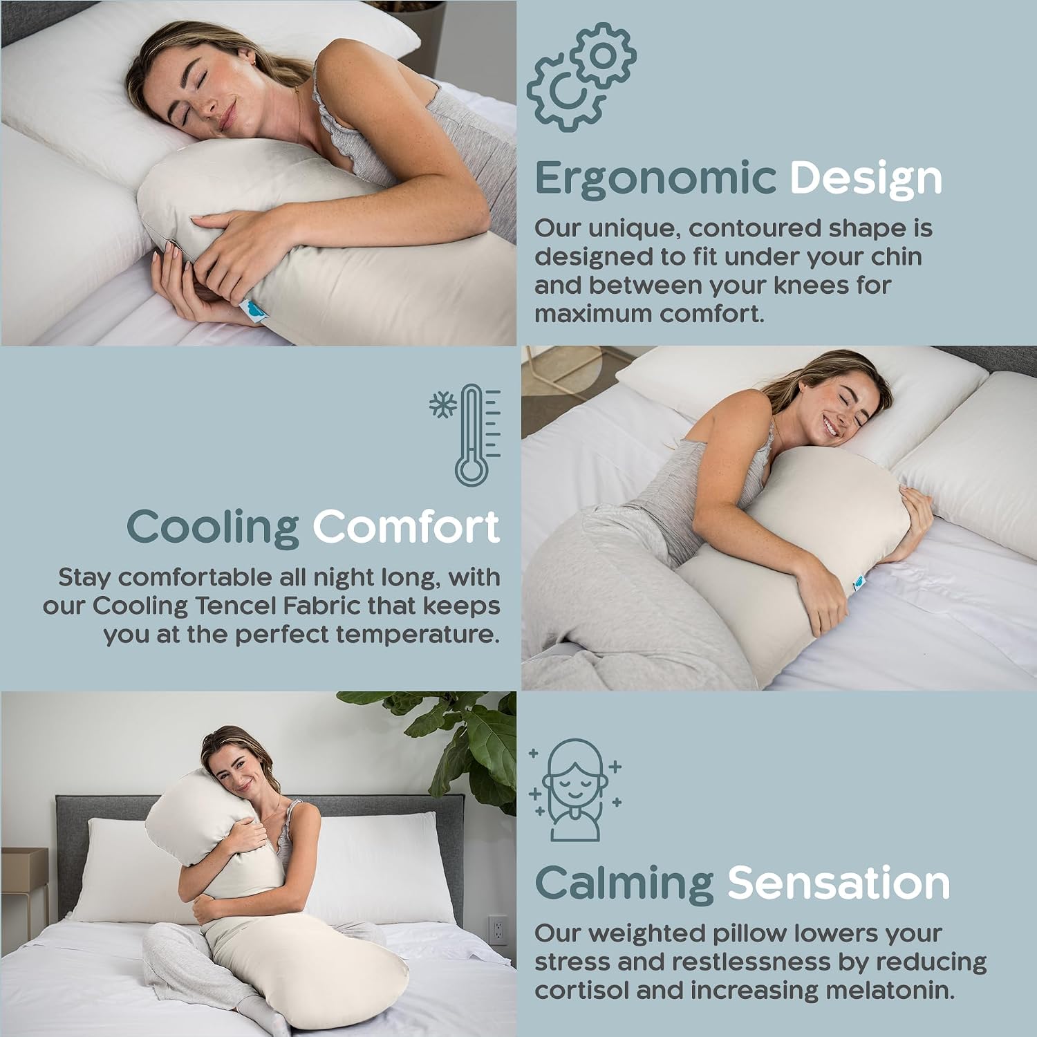 SleepCloud Weighted Body Pillow 8lbs - Weighted Pillow for Deeper Sleep (48" x 14") - Cooling Body Pillows for Adults, Side Sleeper Body…