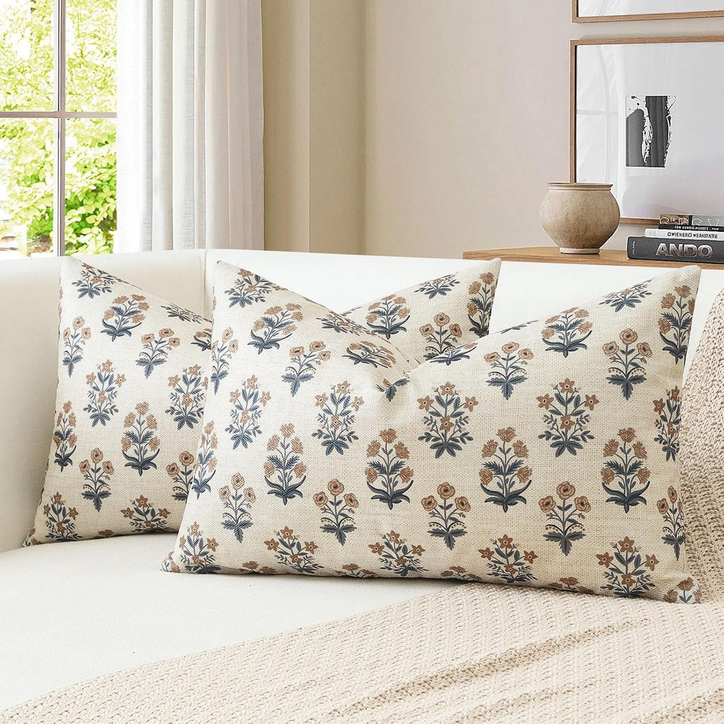 OTOSTAR Floral Print Pillow Covers 16x24 Inch Pack of 2 Double-Sided Brown Grey Flower Lumbar Throw Pillow Covers Farmhouse Rustic…