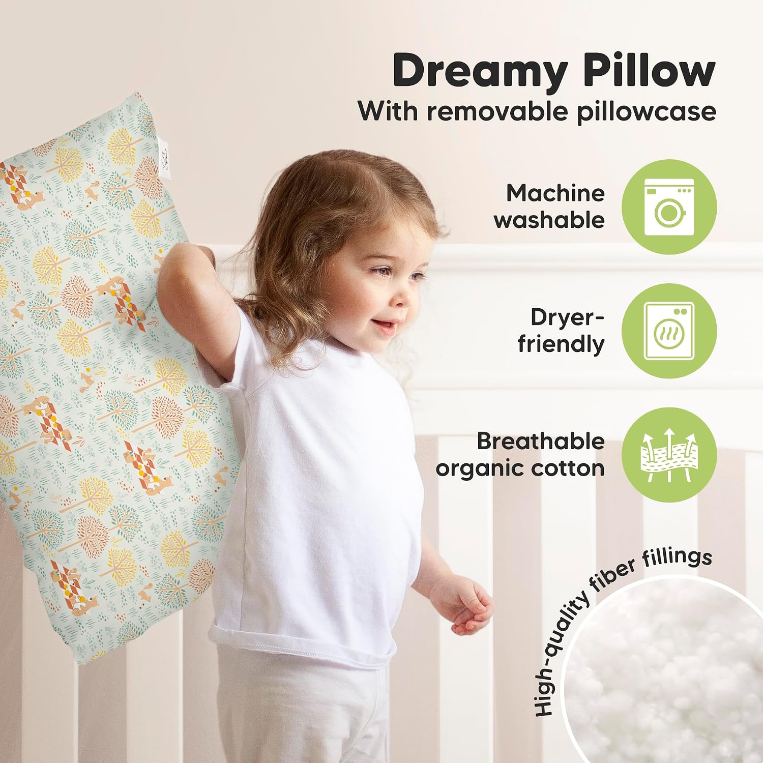 KeaBabies Toddler Pillow with Pillowcase, Jumbo 14X20 - Soft Organic Cotton Toddler Pillows for Sleeping - Machine Washable - Perfect for…