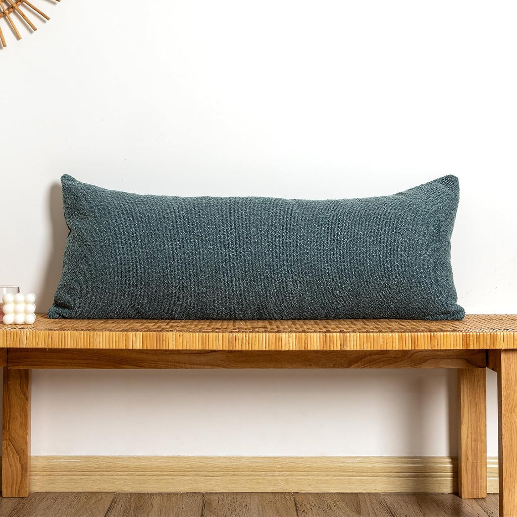 JoraLion 14x36 Boucle Lumbar Pillow Cover, Dusty Blue Woven Texture Neutral Long Pillow Cover Breathable Cushion Case for Couch Sofa Bed…