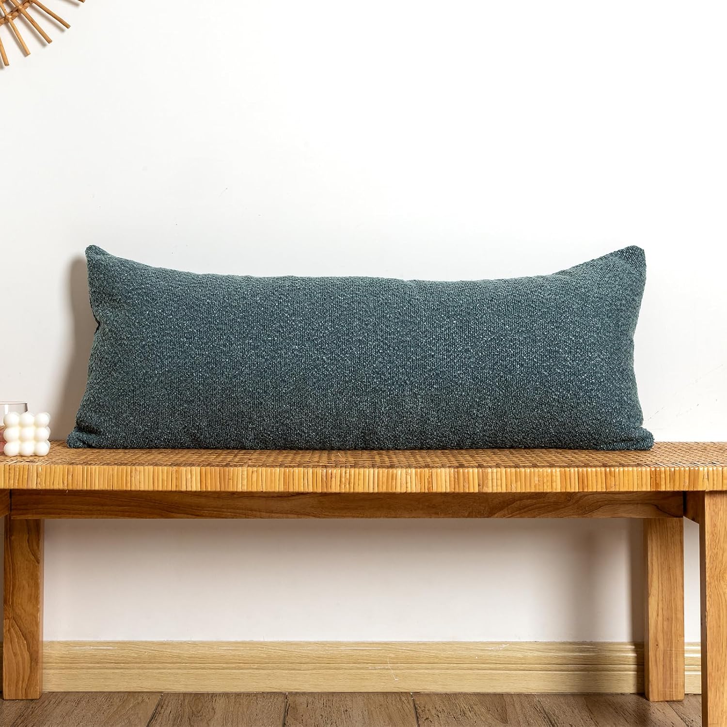 JoraLion 14x36 Boucle Lumbar Pillow Cover, Dusty Blue Woven Texture Neutral Long Pillow Cover Breathable Cushion Case for Couch Sofa Bed…