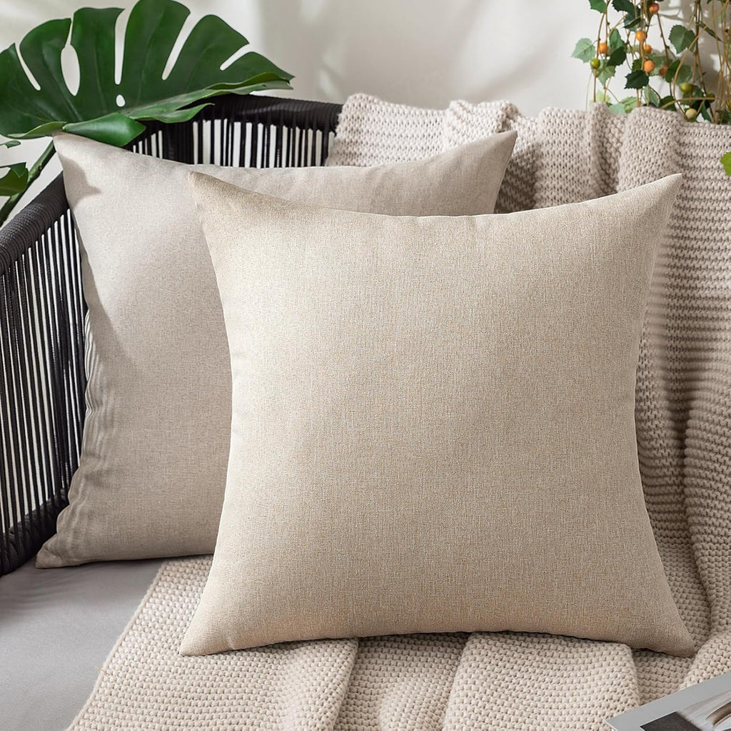 Miulee Pack of 2 Decorative Outdoor Solid Waterproof Throw Pillow Covers Faux Linen Garden Farmhouse Cushion Cases for Patio Tent Balcony C…