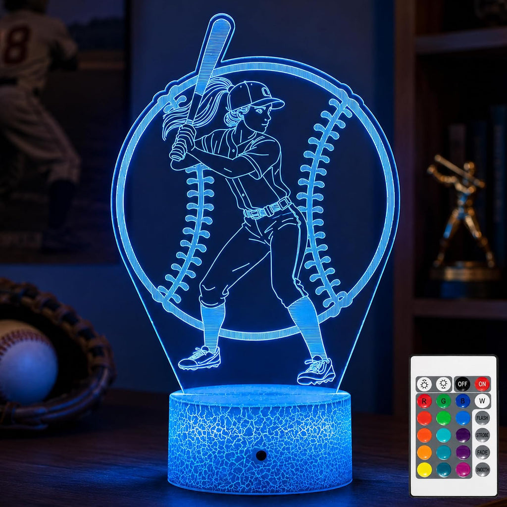 Baseball Illusion Night Light, Remote, 16 Colors Changing RGB Flashing Mode Dimmable LED Lamp, Birthday Holiday Gifts for Boys Girls…