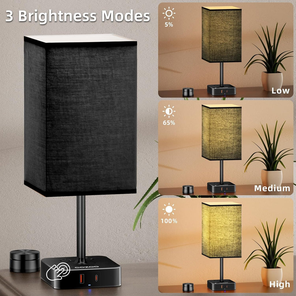 Table Lamp with Remote Operation Control for Bedroom, Dimmable Bedside Table Desk Light with USB C+A Charging Ports 2 AC…