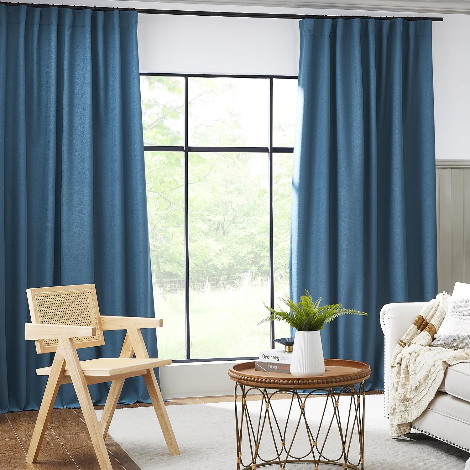 Keqiaosuocai Flax Linen Textured Blackout Curtains 72 Inch Wide x 96 Inch Long(6 ft x 8 ft), Back Tab Loop Pocket Pleated Vertical Drapes 2…
