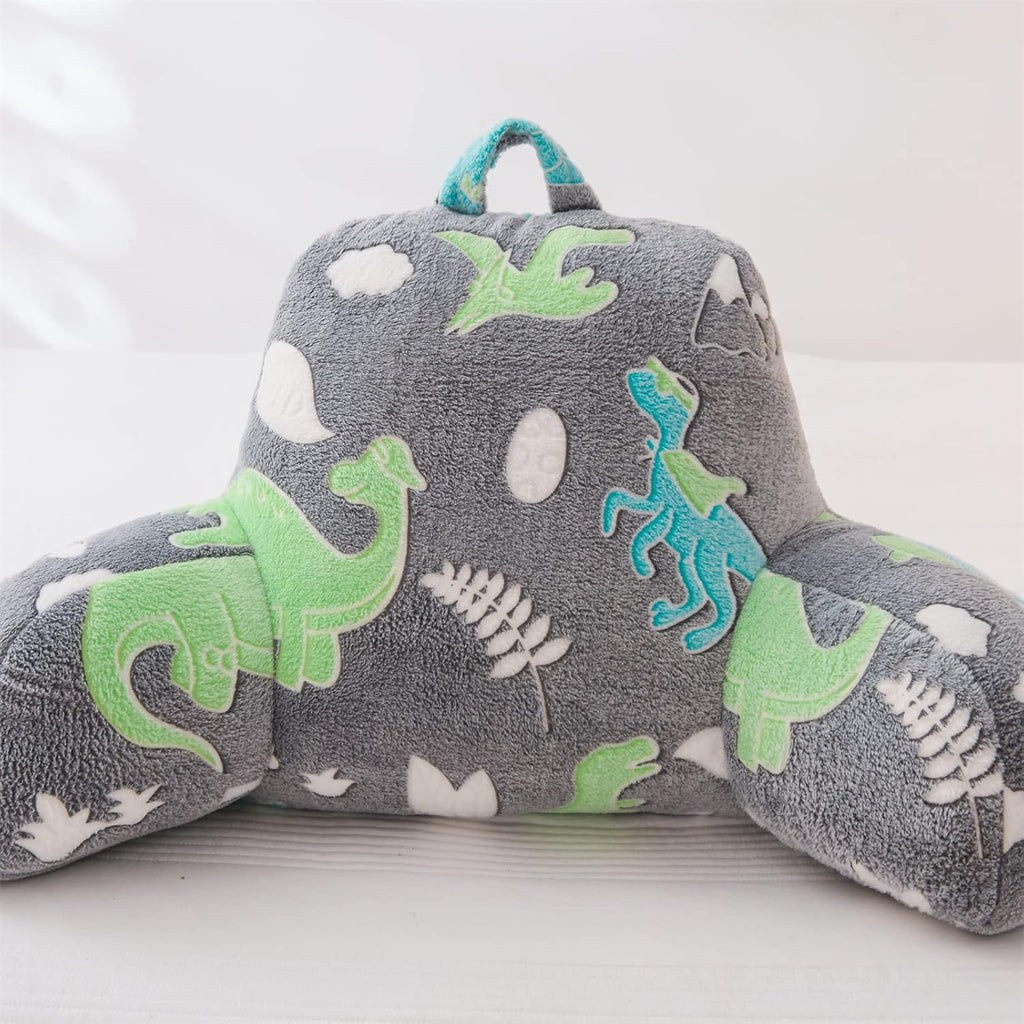 Aimuan Reading Pillow Glow in The Dark Bed Rest Wedge Kids Glow Backrest Pillow Dinosaur Print with Arms Back Support for Sitting Up in…