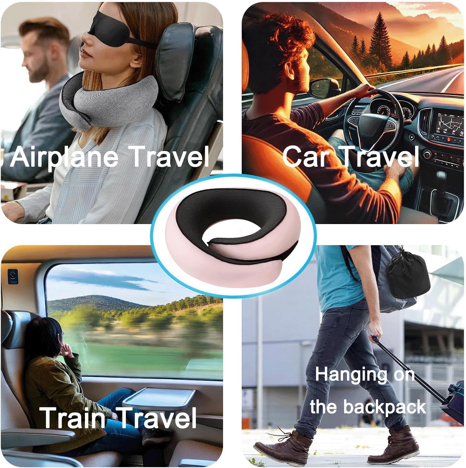 Neck Pillow for Traveling, Travel Neck Pillow for Airplanes, 100% Pure Memory Foam, 360° Support Stowable Pillows for Sleeping…
