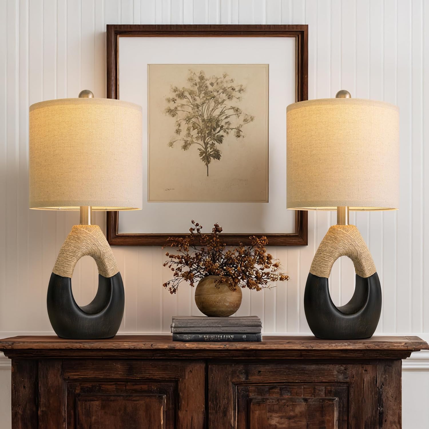 OYEARS 19" Table Lamps Set of 2, Bedside Lamps for Bedroom, Boho Lamps for Living Room, Rustic Lamps for Office, Vintage Design…