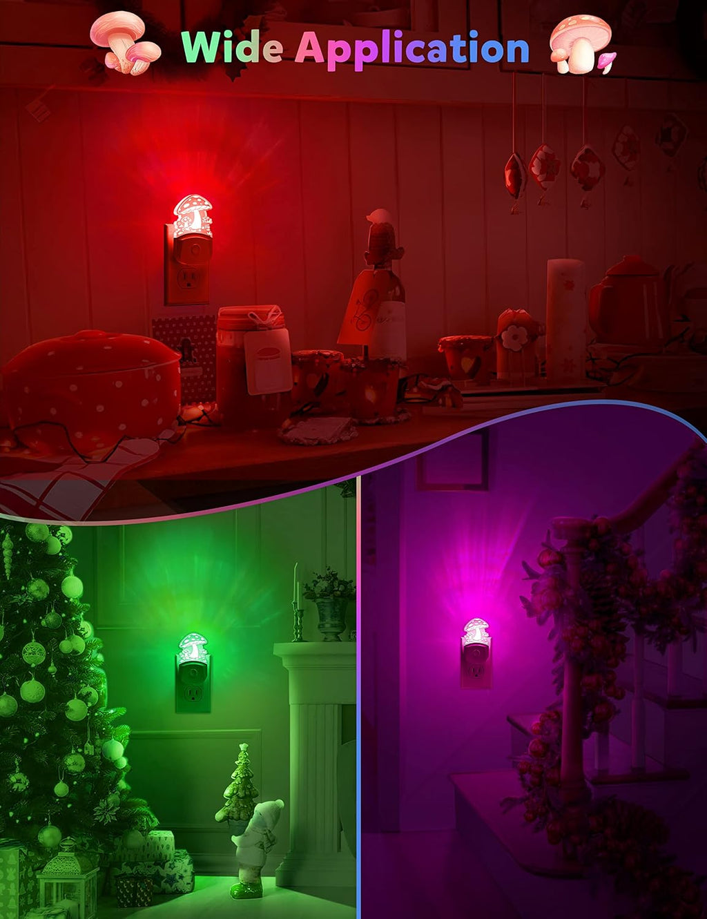 Mushroom Night Light [2 Pack], Plug in Lamp, 8 Color Changing LED Night Lights for Adults Kids Baby Children NightLight Wall Mushroom…