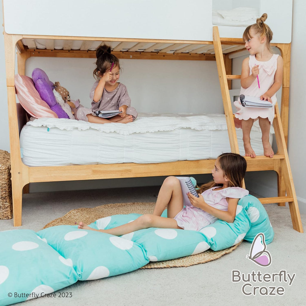 Butterfly Craze Floor Pillow Case, Mattress Bed Lounger Cover, Polka Aqua, Queen Size - Cozy Seating Solution for Kids & Adults, Recliner…