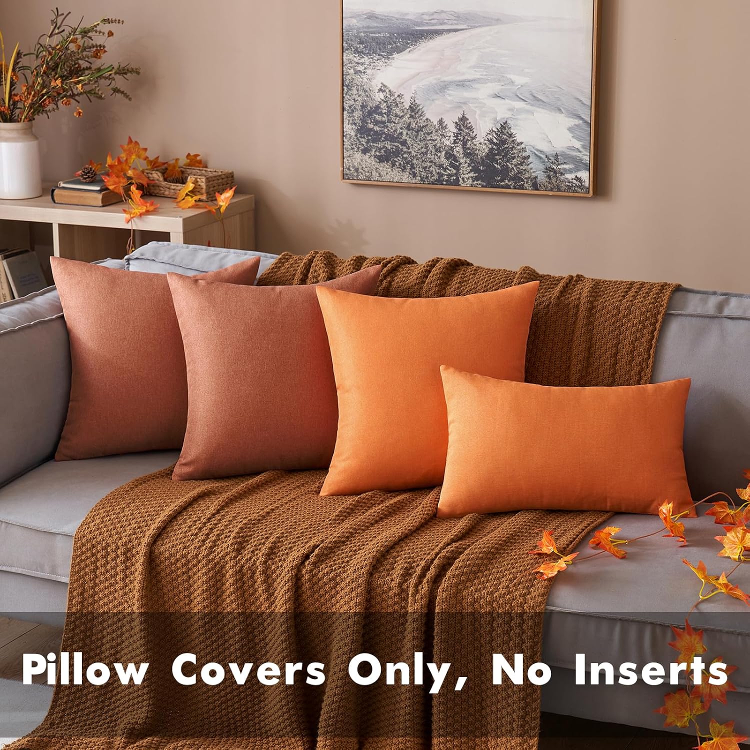 Miulee Pack of 2 Decorative Outdoor Solid Waterproof Throw Pillow Covers Faux Linen Garden Farmhouse Cushion Cases for Summer Patio Tent Ba…