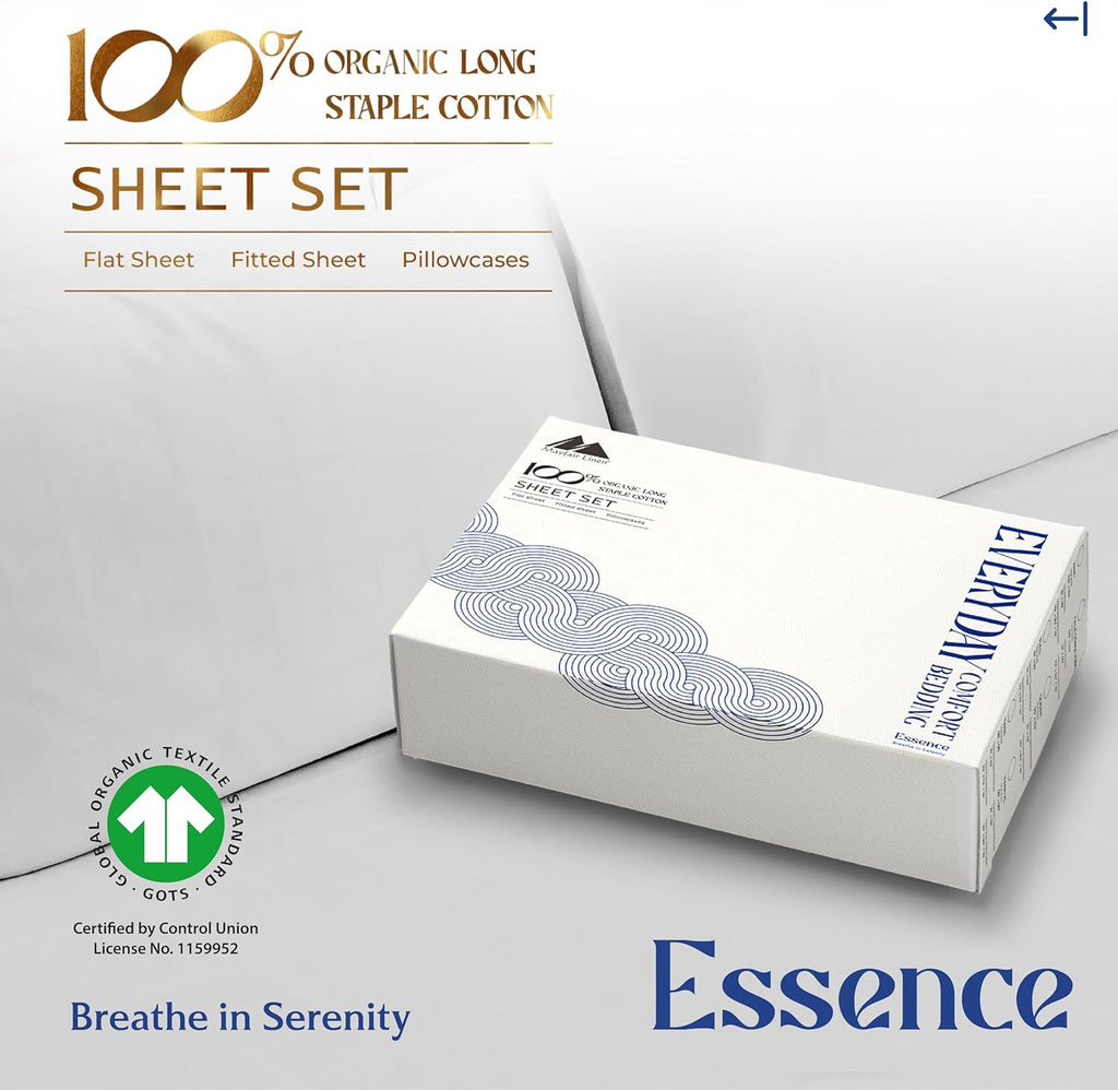 Mayfair Linen 100% Organic Cotton Percale Sheets - California King Size, 4 Piece Set, Percale Weave, Crisp, Cooling, 16" Deep Pocket…