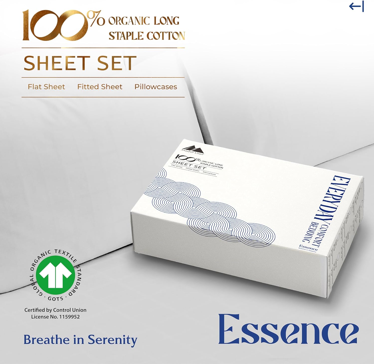 Mayfair Linen 100% Organic Cotton Percale Sheets - California King Size, 4 Piece Set, Percale Weave, Crisp, Cooling, 16" Deep Pocket…