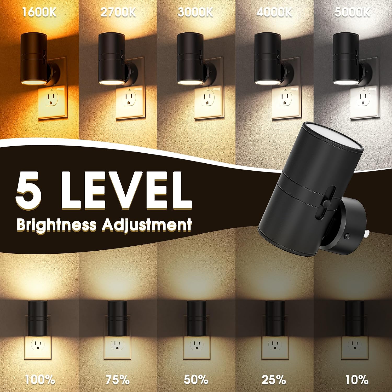 WelcometoBriigniteenjoyyourtimehere Briignite Night Lights Plug into Wall, 5CCT LED Night Light Plug in, Dusk to Dawn Sensor, 330° Swivel P…