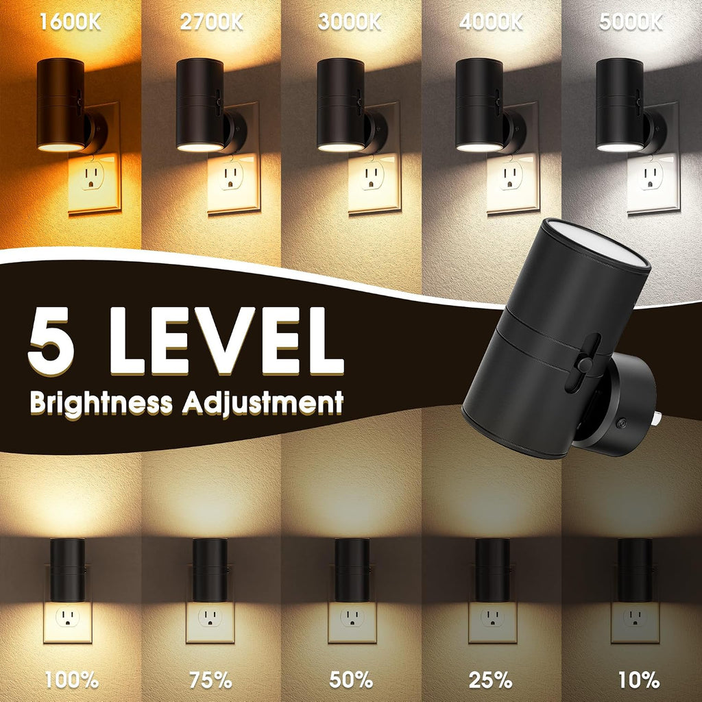 WelcometoBriigniteenjoyyourtimehere Briignite Night Lights Plug into Wall, 5CCT LED Night Light Plug in, Dusk to Dawn Sensor, 330° Swivel P…