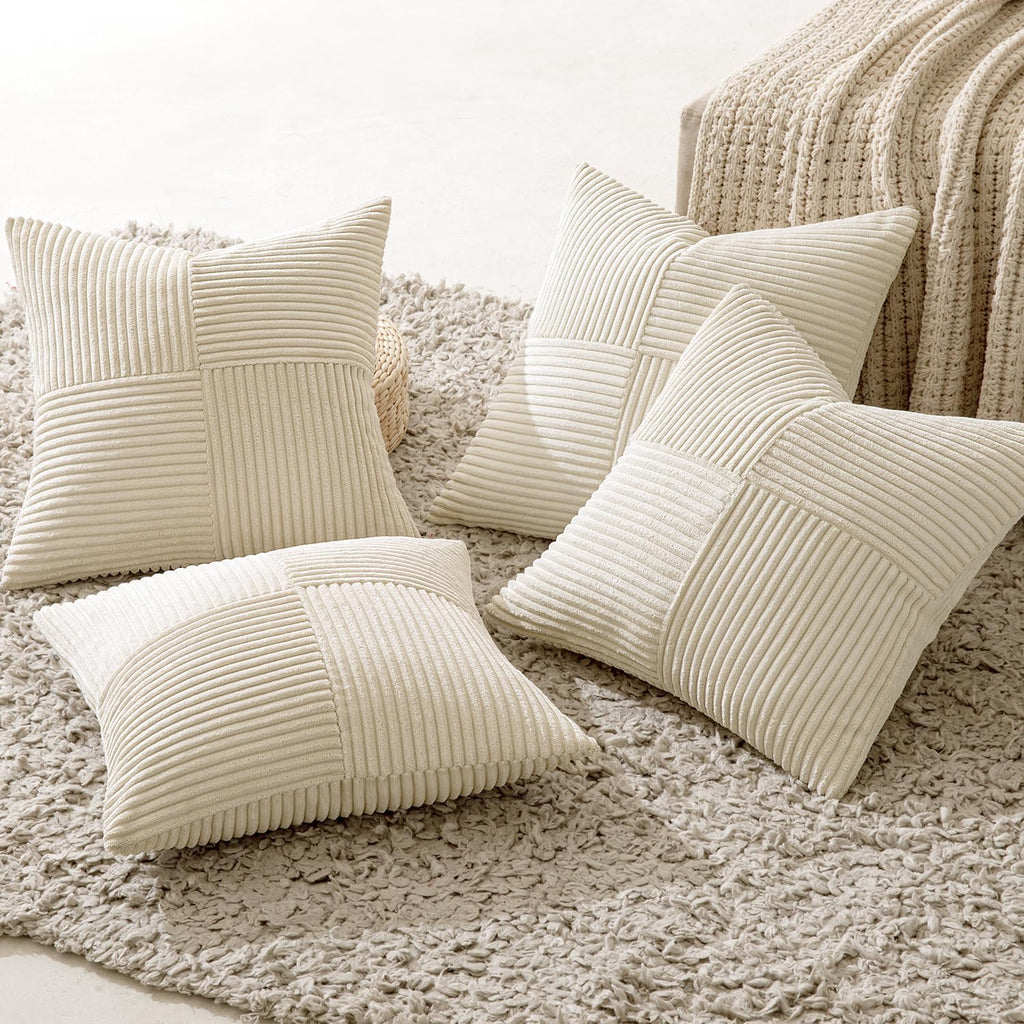 Miulee Beige Throw Pillow Covers 16x16 Inch Set of 4 Boho Patchwork Cushion Cases Modern Farmhouse Pillow Cases with Invisible Zipper Cordu…