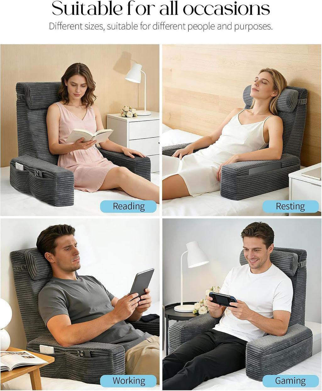 Seniny Reading Pillow for Bed Adult - 24" Back Support Pillow for Sitting Up Rest, Husband Bed Chair and Backrest Pillow with Arms, Lounge…