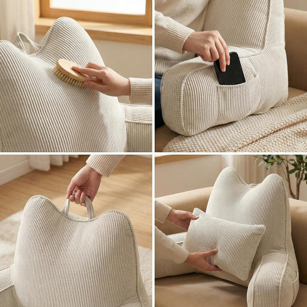 Ailuteie Patented Design Reading Pillow with Arms for Sitting Up, 2-in-1 Bed Rest Pillow with Detachable Lumbar Support, Backrest Support C…