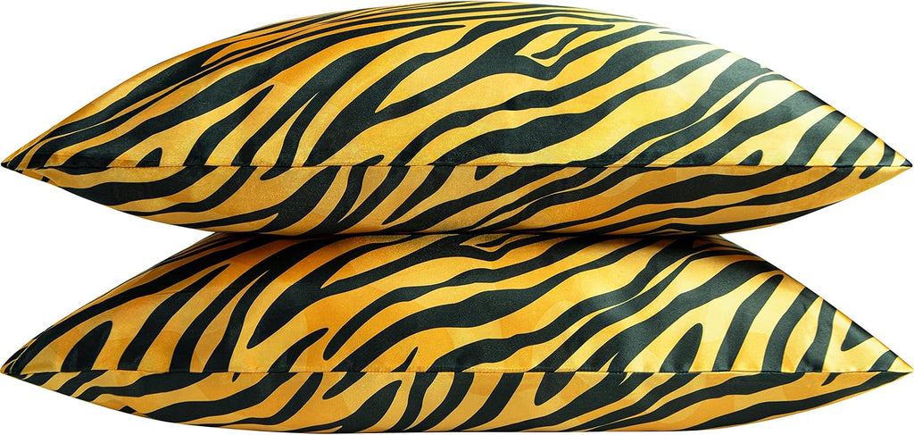 Ntbay 2 Pack Satin Standard Pillowcases for Hair and Skin, Luxurious and Silky Zebra Printed Pillow Cases with Envelope Closure, 20x26 Inch…