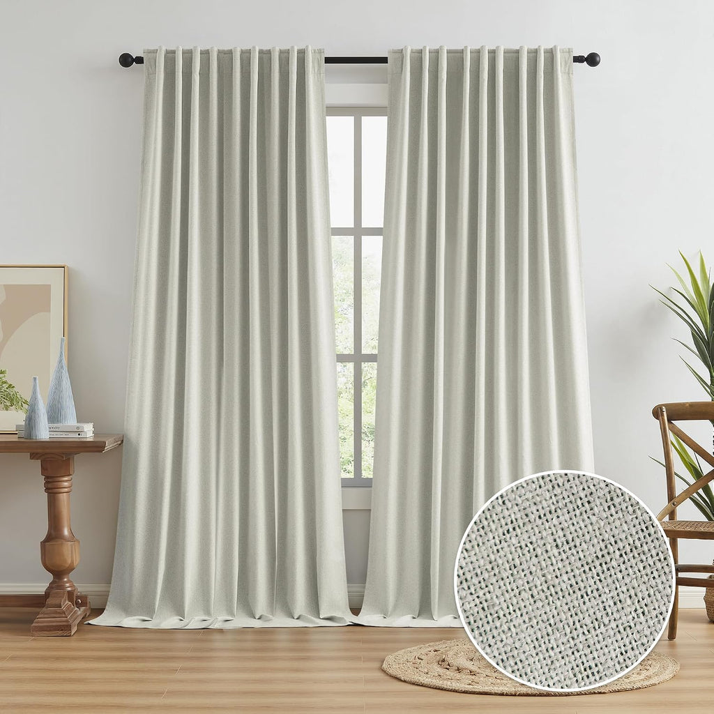 Keqiaosuocai 102 Inch Linen Blackout Curtains for Ceiling Track System Back Tab, Loop Pocket Curtains 72 Inch Wide Drapes for Patio Sliding…