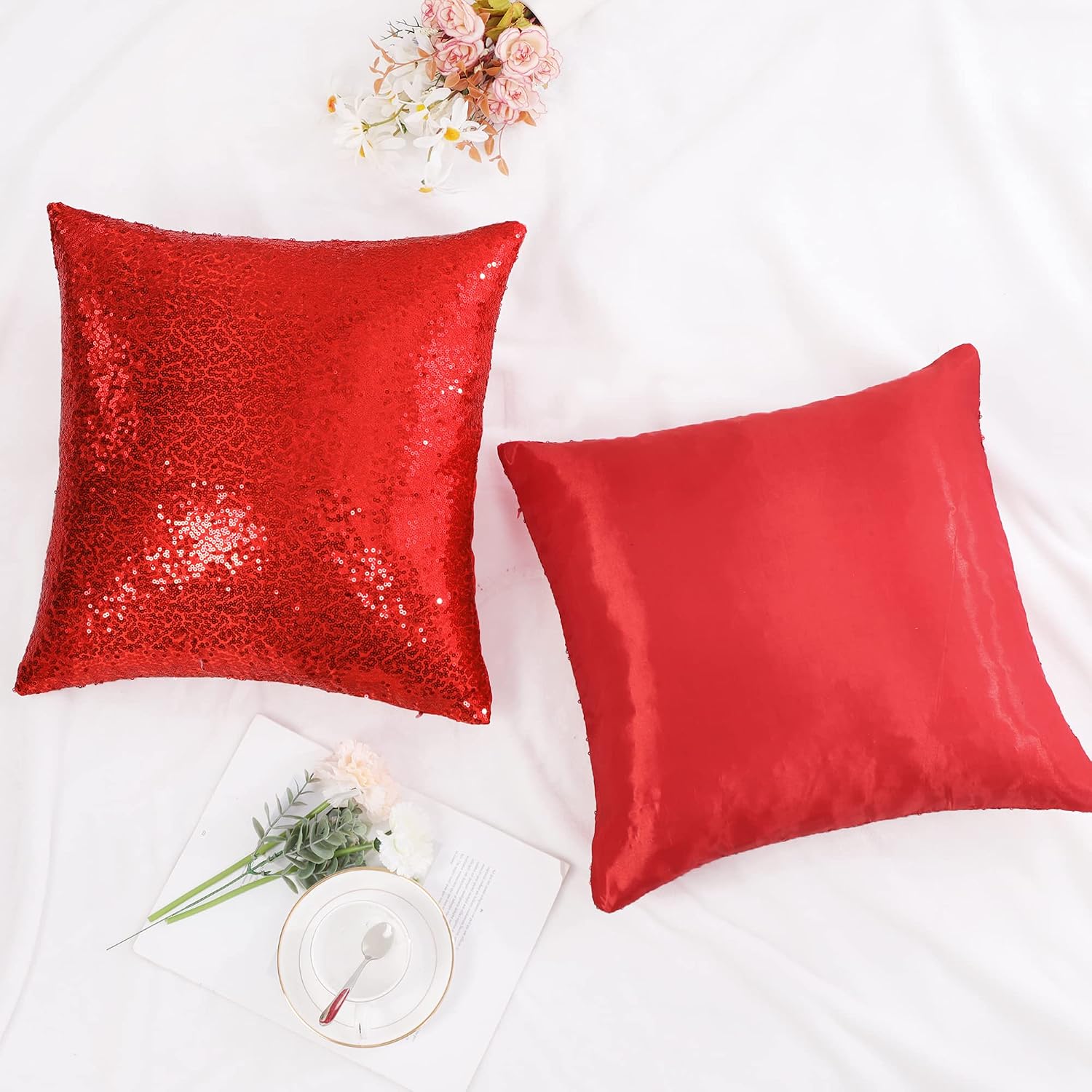 uxcell 2 Pcs Sequin Throw Pillow Covers, Shiny Sparkling Comfy Satin Cushion Covers, Decorative Pillowcases for…