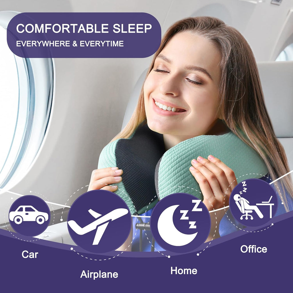 napfun Neck Pillow for Traveling, Upgraded Travel Neck Pillow for Airplane 100% Pure Memory Foam Travel Pillow for Flight Headrest Sleep…